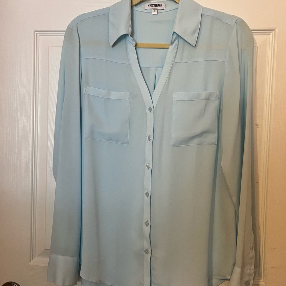 Express The Portofino Shirt - Solid Sky Light Blue - Button Down Office Top EUC